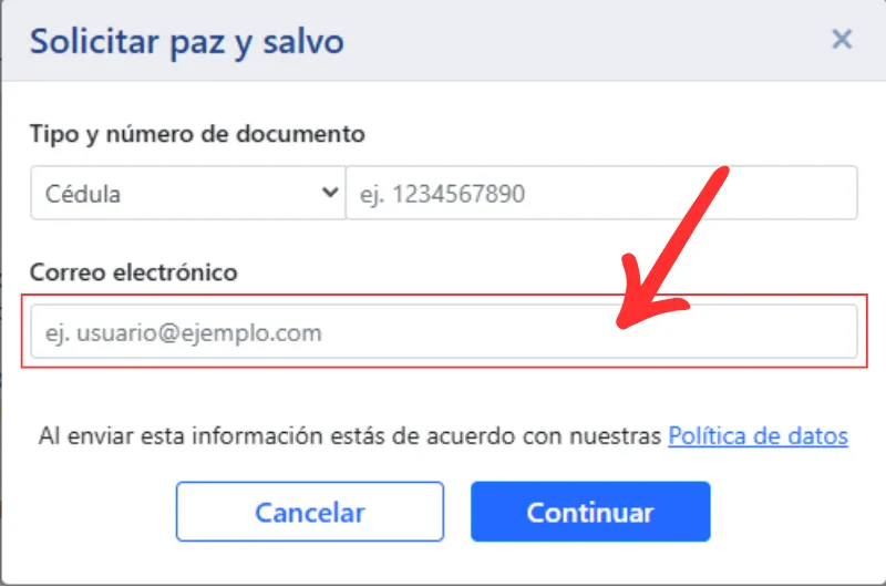 Ingresar correo electrónico